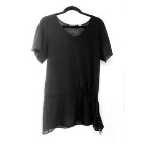 Black knit sheer linen tunic XS